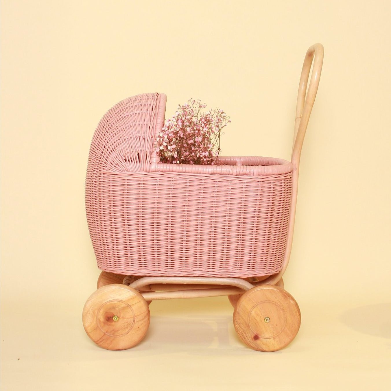 Best selling children pretend toys rattan kids doll pram with wheels small carriage stroller for dolls