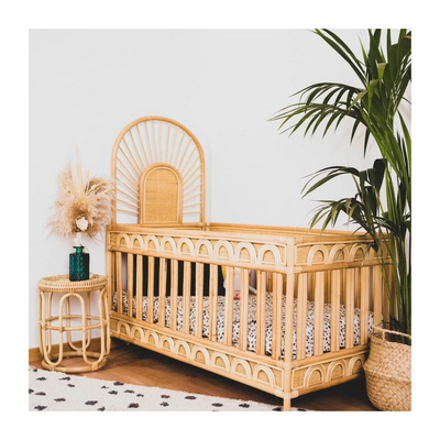 Solid wood baby rattan wicker crib kids bed room furniture wooden crib for newborn infant babies