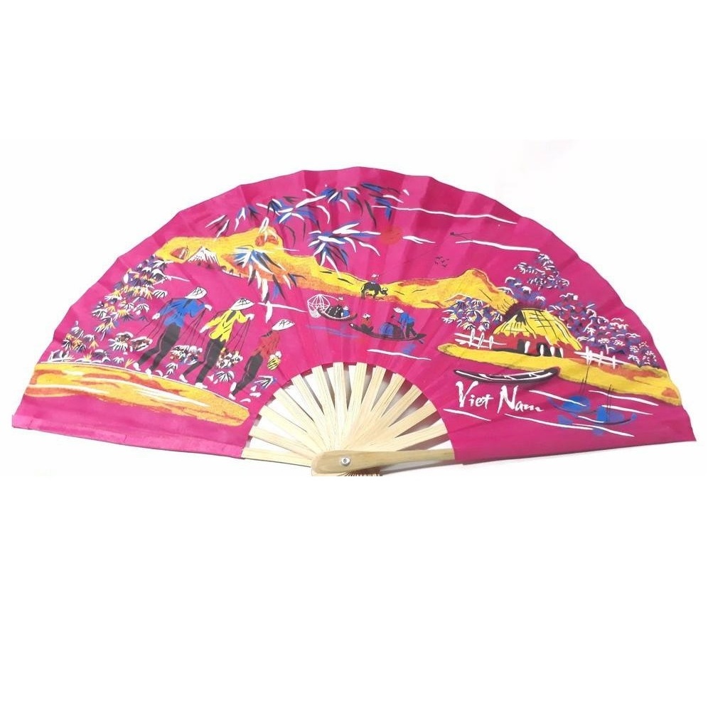 Promotional folding bamboo silk hand fans with customized logo private brand from Vietnam wholesale