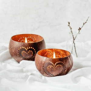 Candle stand holder set for wedding decorations coconut shell bowl carved centrepiece holders for event home candle