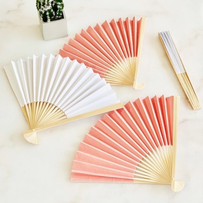 Personalized hand fan pastel colors white silk fan Chinese style folding bamboo silk fabric paper fans