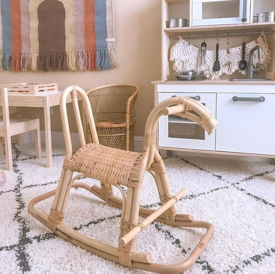 Wholesale rattan cane rocking horse rocker for babies kids children toddlers playground rocker pony horses