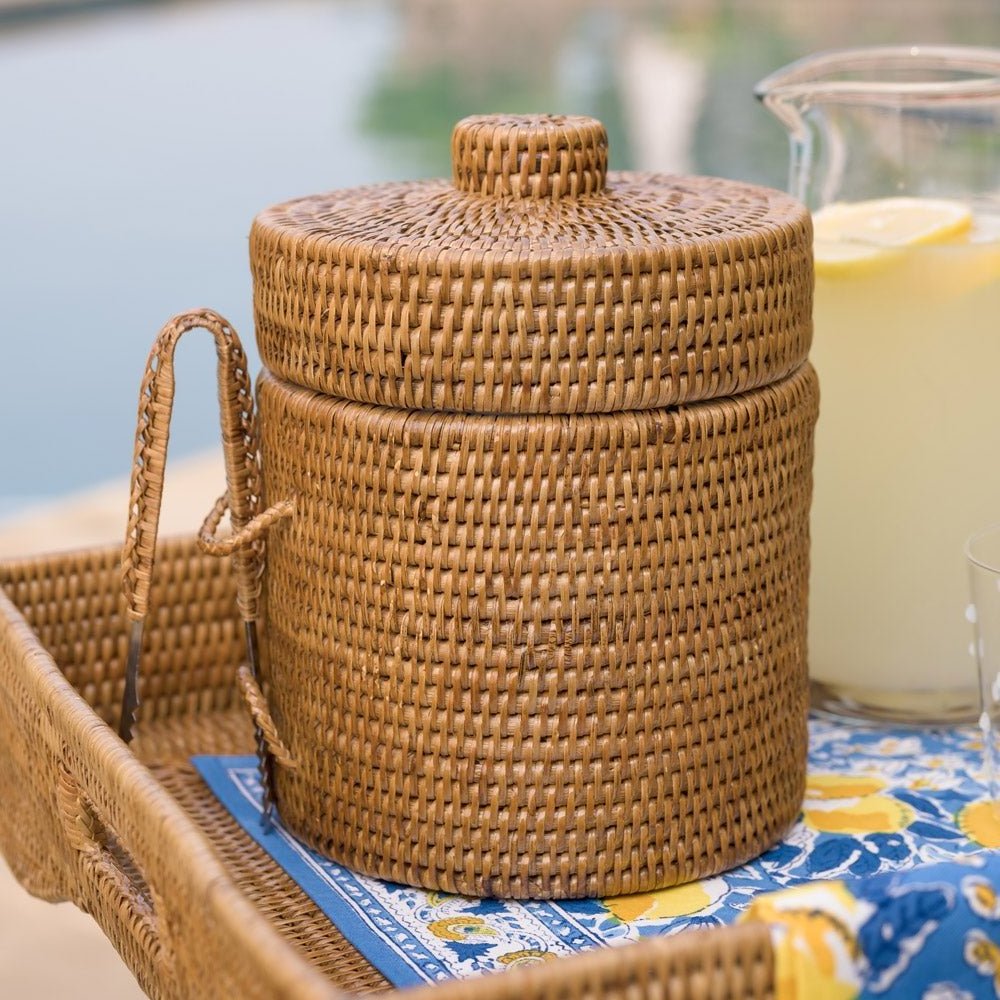 Rattan wine cooler bucket handwoven wicker ice storage buckets with lid for home and restaurants