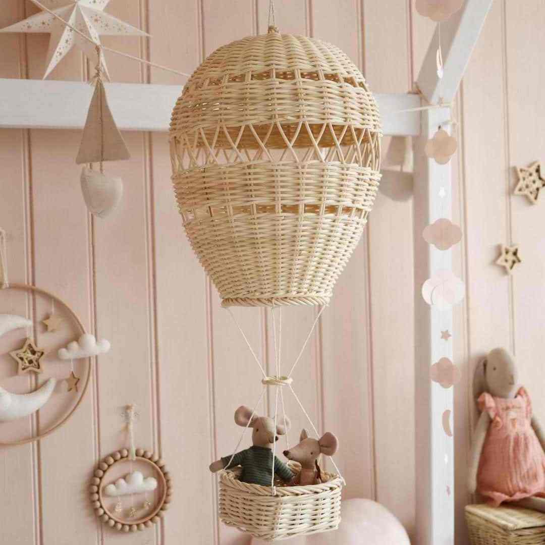 New design nursery bedroom decor hanging hot air balloon made of rattan cheap price natural craft