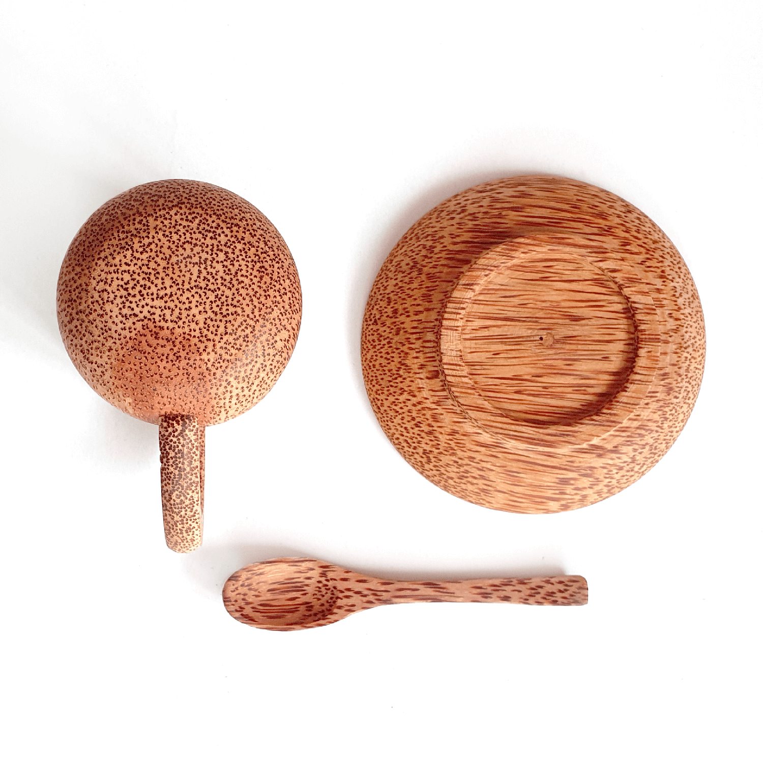 Coffee Cup Sets Wooden Tea Cups with Spoons and Saucers Set Coconut Wood Customized Logo Acceptable Biodegradable