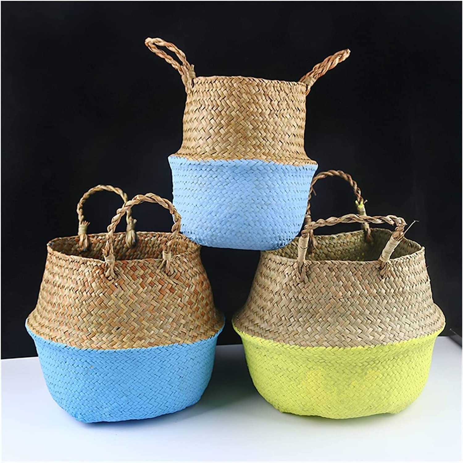 Foldable belly storage baskets home decoration flower basket made of straw raffia sea grass