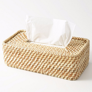 Natural rattan paper rectangular holder boxes woven high quality rattan tissue cover box holders from Vietnam