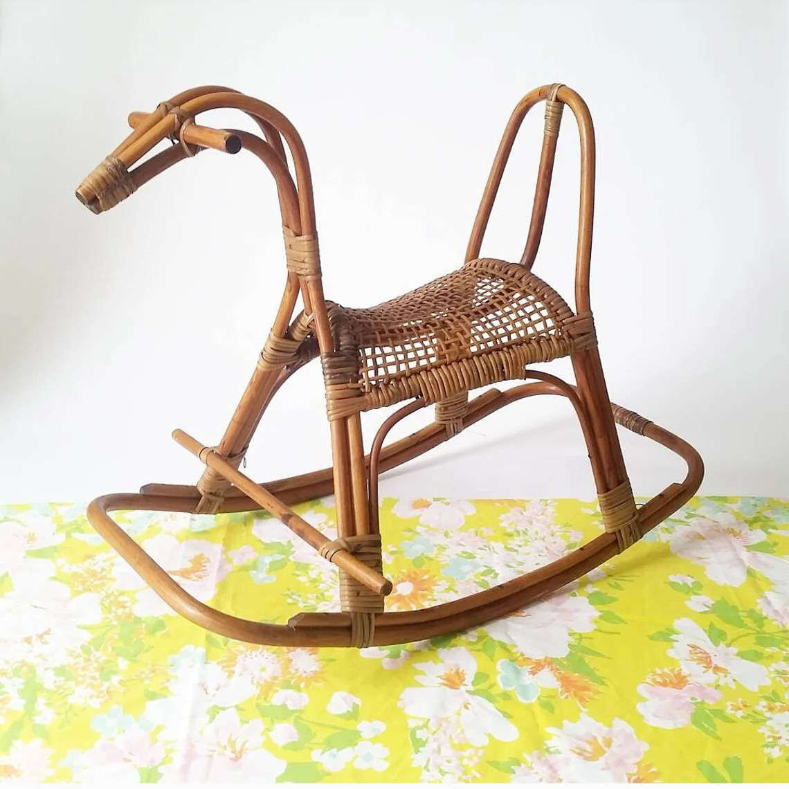 Wholesale rattan cane rocking horse rocker for babies kids children toddlers playground rocker pony horses