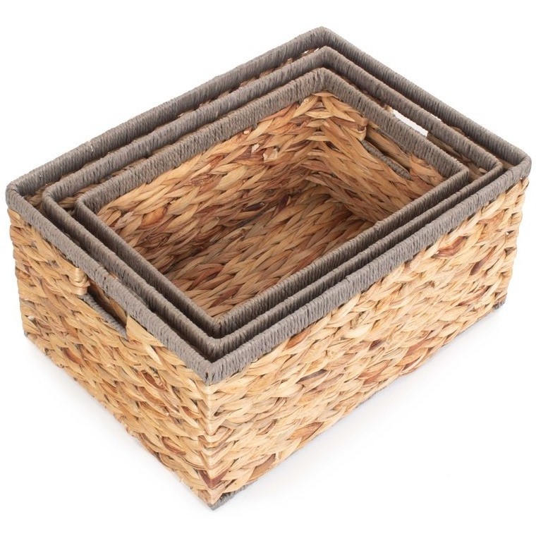 Eco friendly water hyacinth woven box baskets storage bin basket natural shelf boxes wholesale