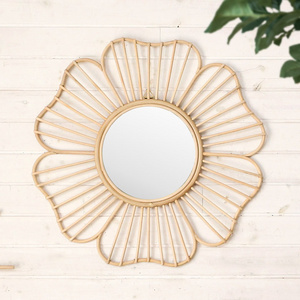 Wall Mirror Rattan Frame For Home Decoration Flower Shaped New Design Hand Made Natural Mirrors