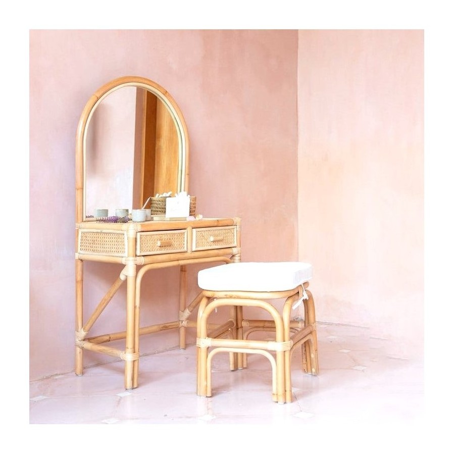 High quality rattan dressing table with mirror and drawers simple designs new vanity set from Vietnam