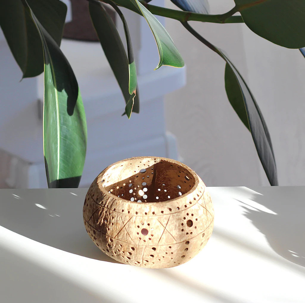 Candle stand holder set for wedding decorations coconut shell bowl carved centrepiece holders for event home candle