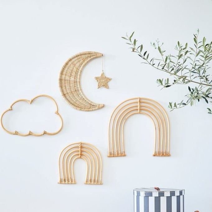 Crescent moon and star rattan wall stickers for home decoration lovely hanging sticker bedroom decor