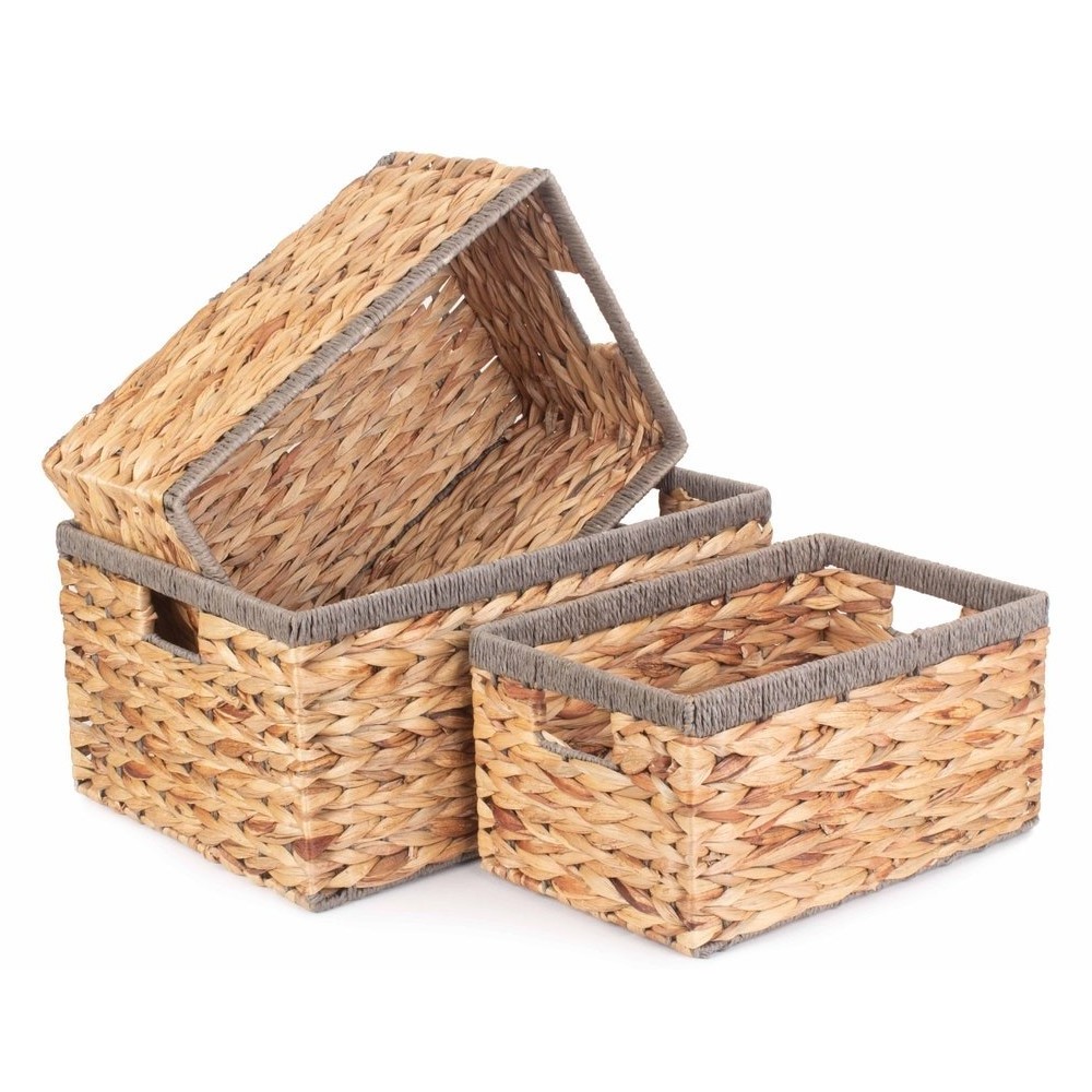 Eco friendly water hyacinth woven box baskets storage bin basket natural shelf boxes wholesale