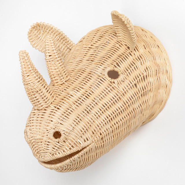 Wall-mounted animals children room animal head wall hanging kids nursery room decor lovely rattan woven hippo heads