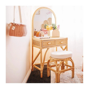 Home furniture vanity set rattan dressing table mirrored makeup tables dresser with chair wholesale