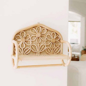 Kids nursery room baby bedroom decor daisy flower shaped rattan book shelf storage wall mounted shelves