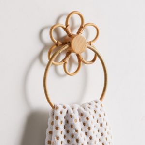 Kitchen bathroom decoration rattan towel holder flower shape wall-mounted hanging rattan rack