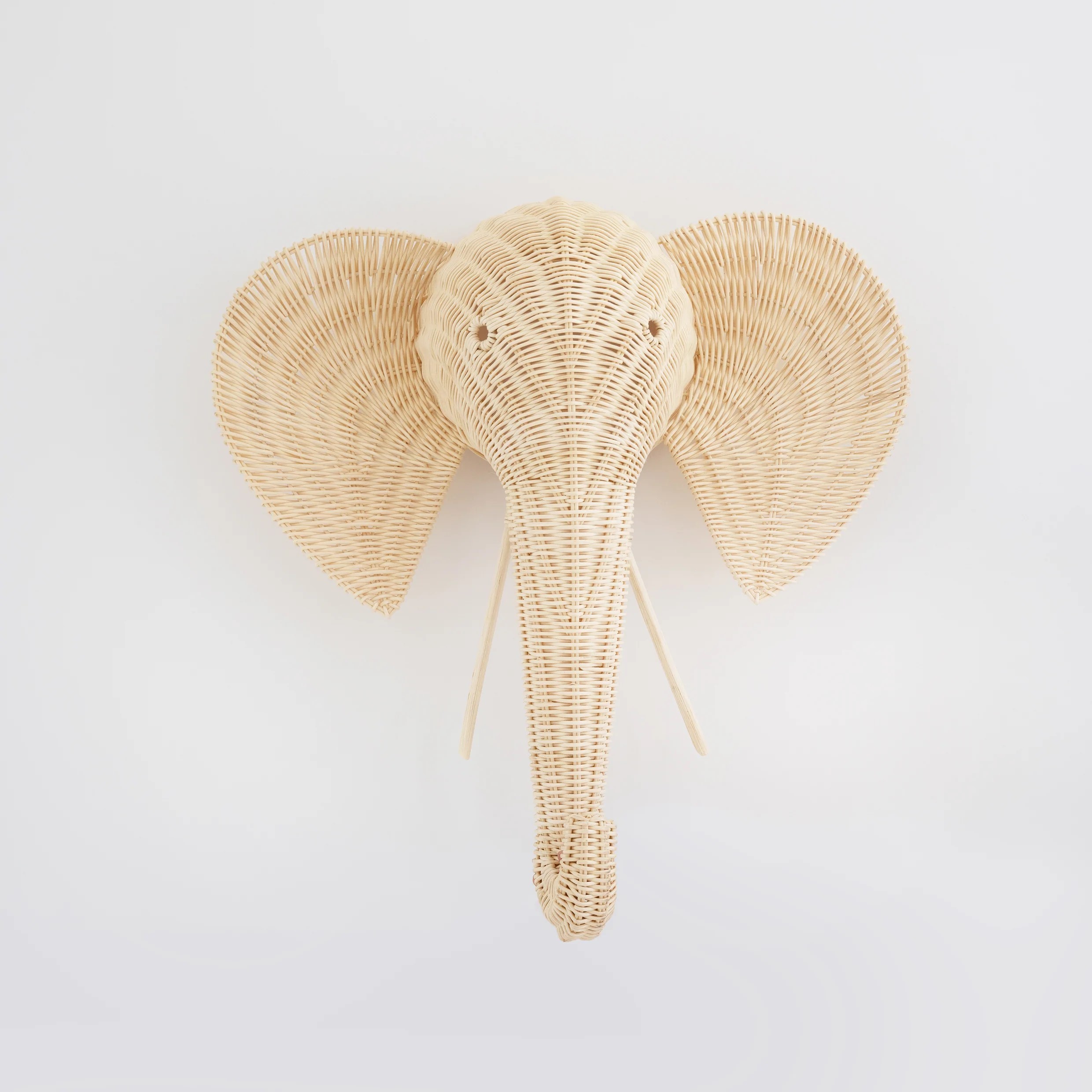 Adorable hand weaving rattan elephant heads with big ears wall hanger jungle animal head baby bedroom decorations