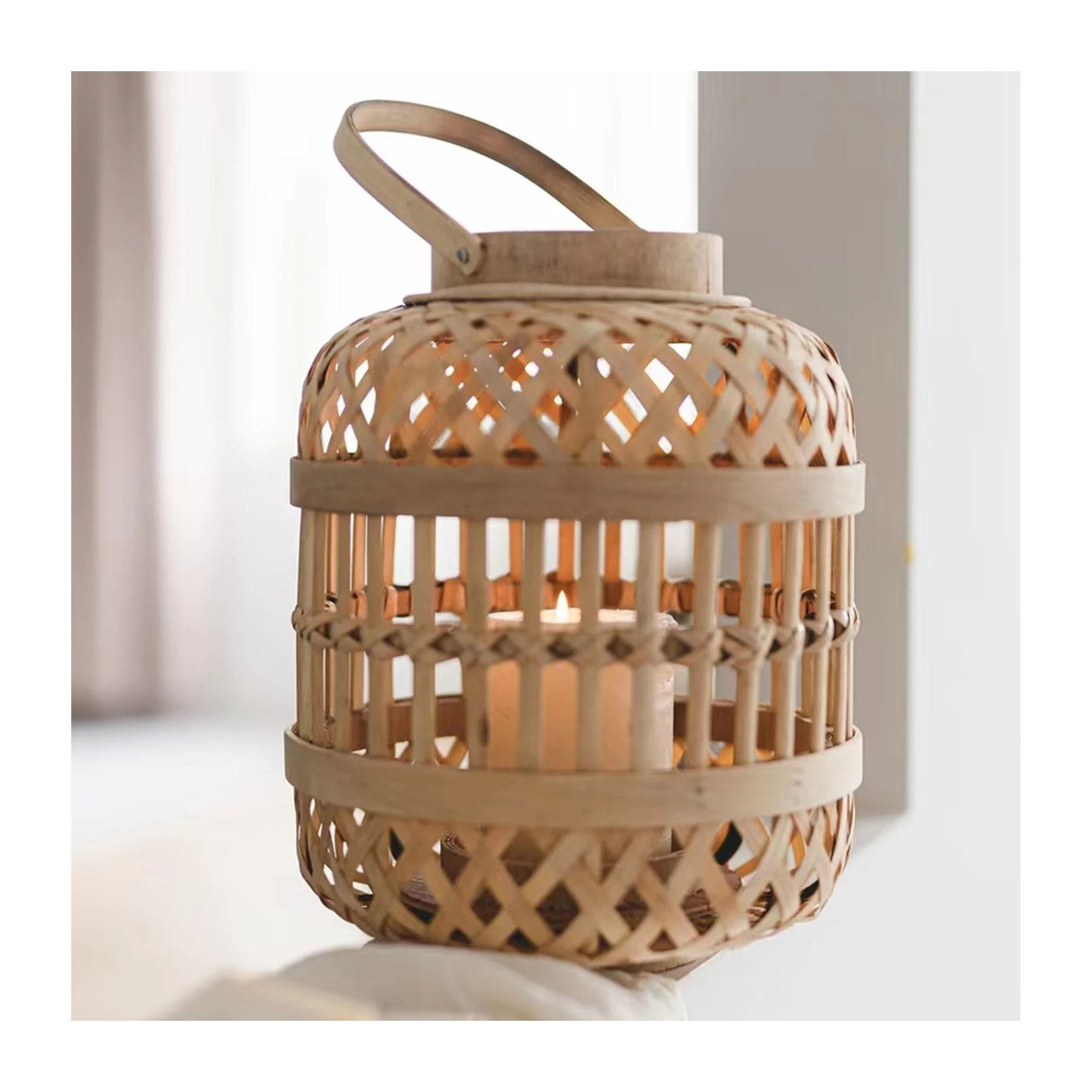 Wholesale new design rattan glass votive candle holder rattan hanging lamps and lanterns made in Vietnam