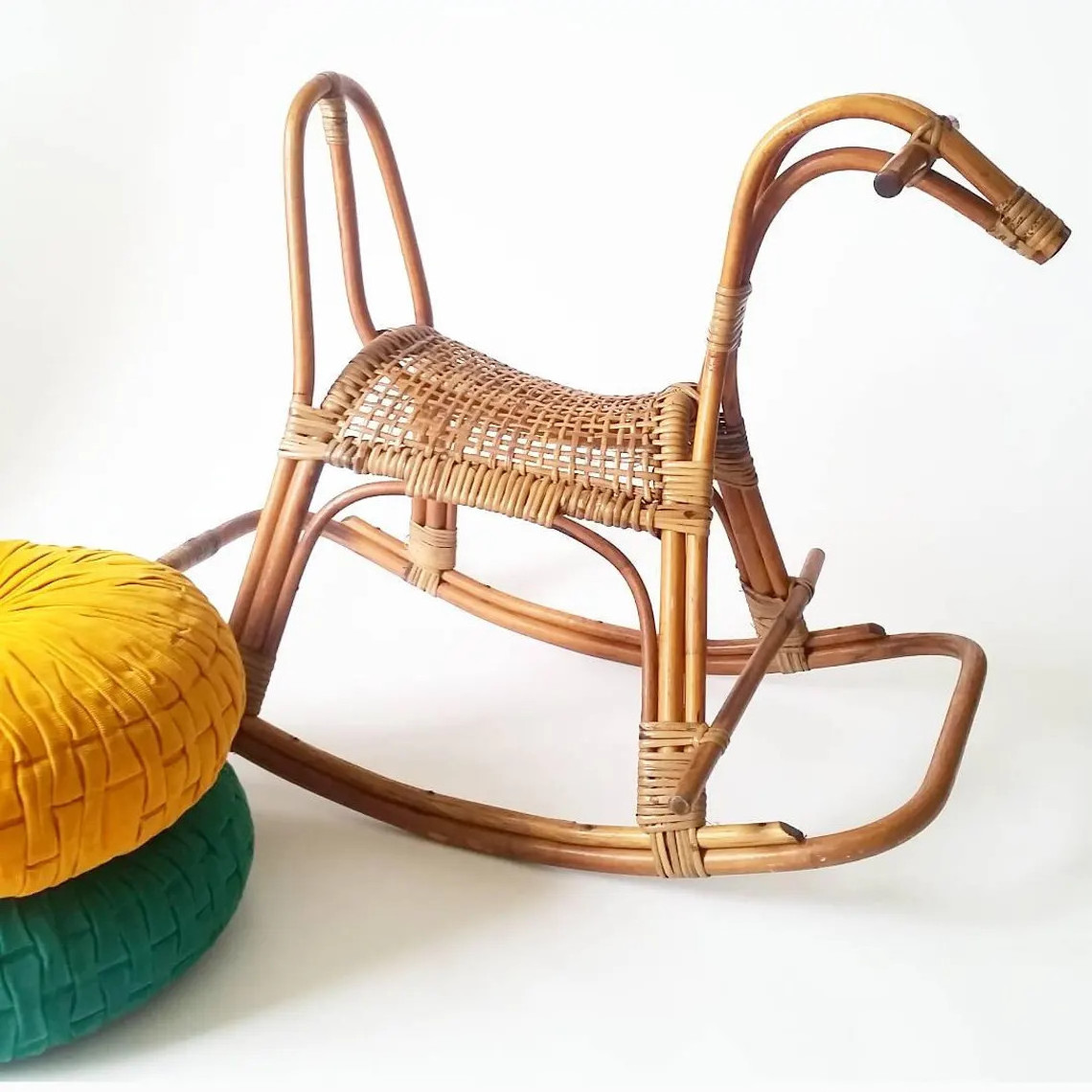 Wholesale rattan cane rocking horse rocker for babies kids children toddlers playground rocker pony horses