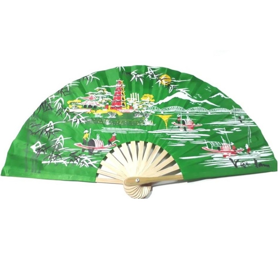 Promotional folding bamboo silk hand fans with customized logo private brand from Vietnam wholesale