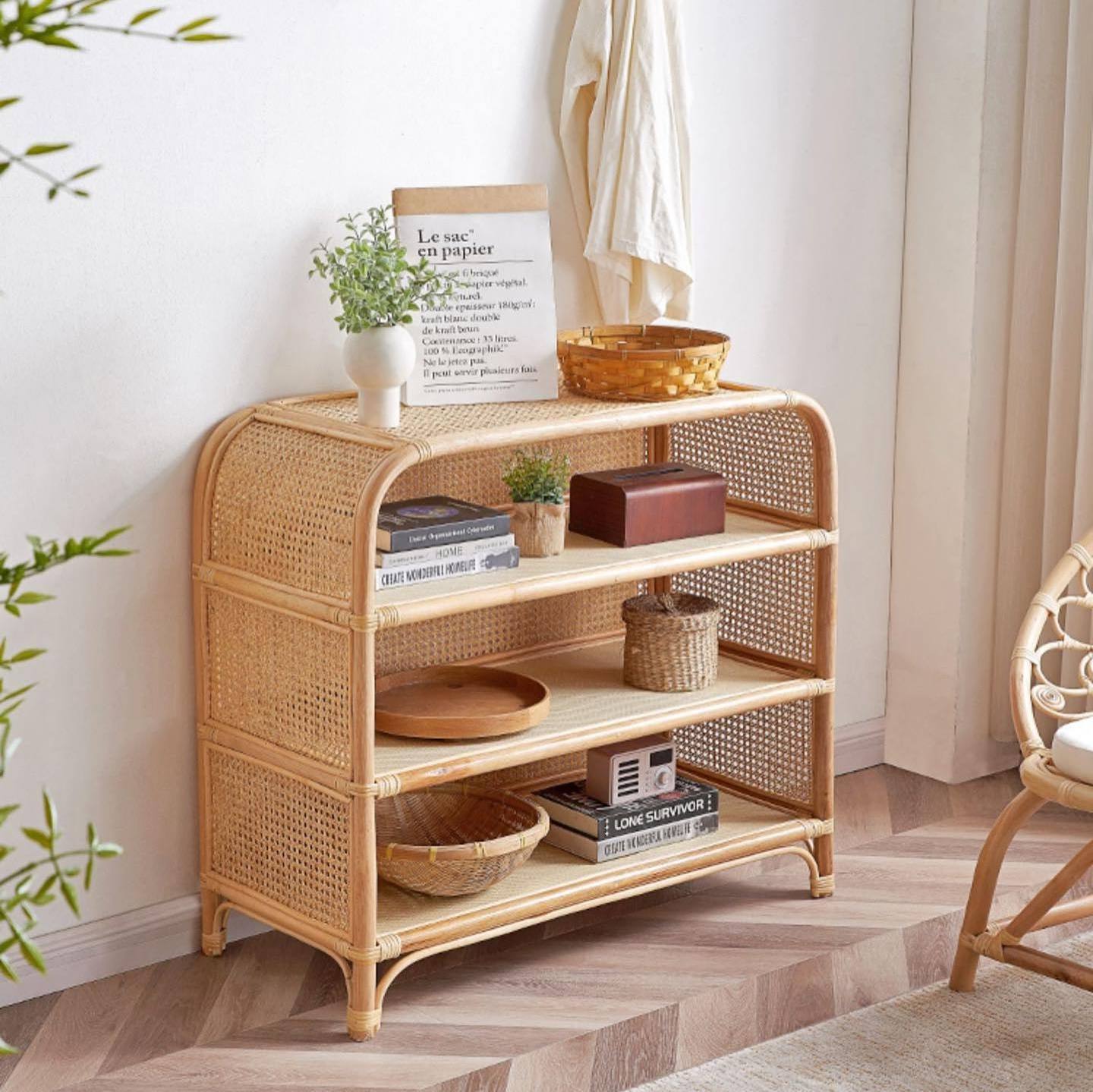 Vietnam factory rattan shoe shelf natural shelves for shoes space-saving organization storage rack wholesale