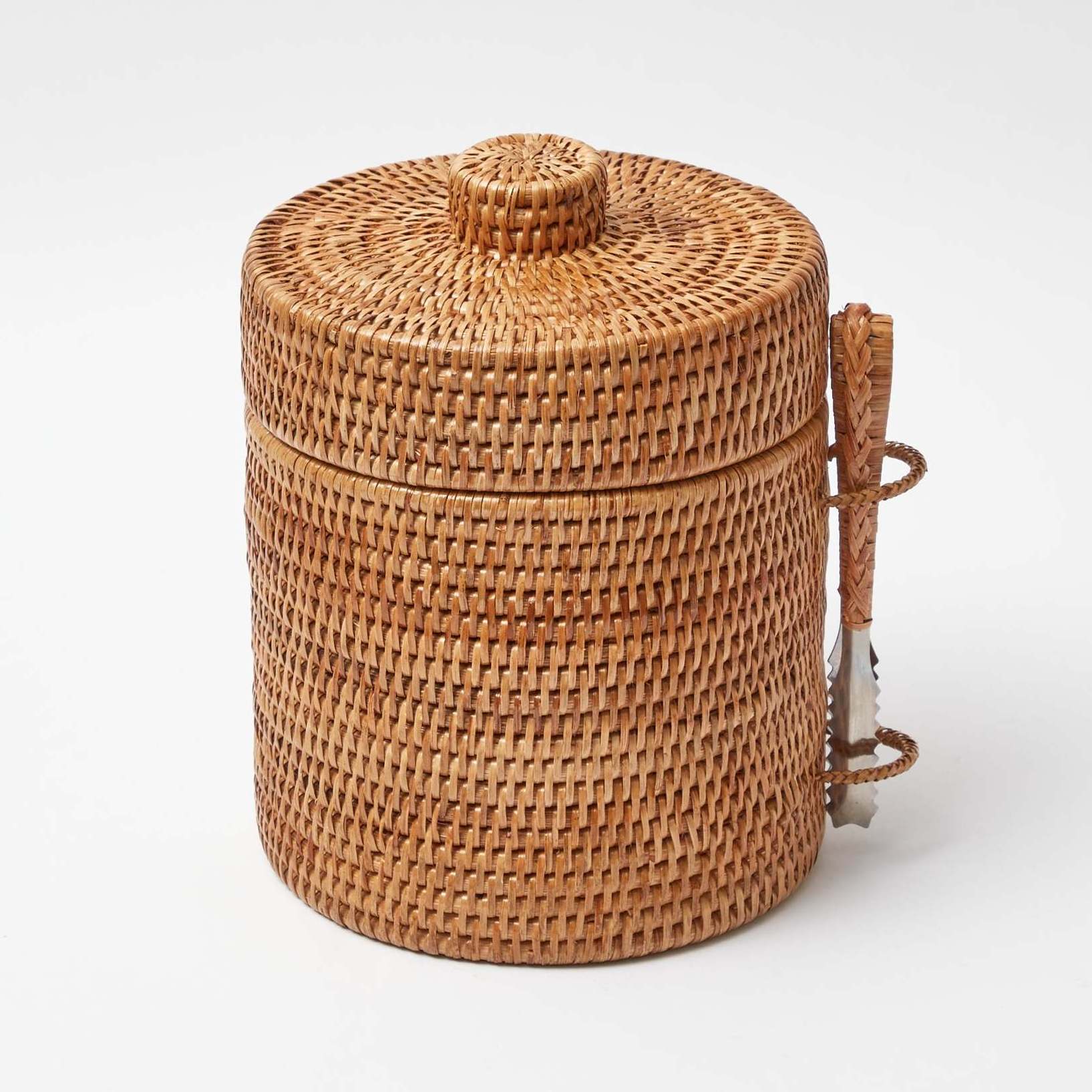 Rattan wine cooler bucket handwoven wicker ice storage buckets with lid for home and restaurants