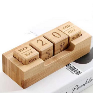 Vintage wooden calendar block custom 365 day cube calendars display for home office desk accessories