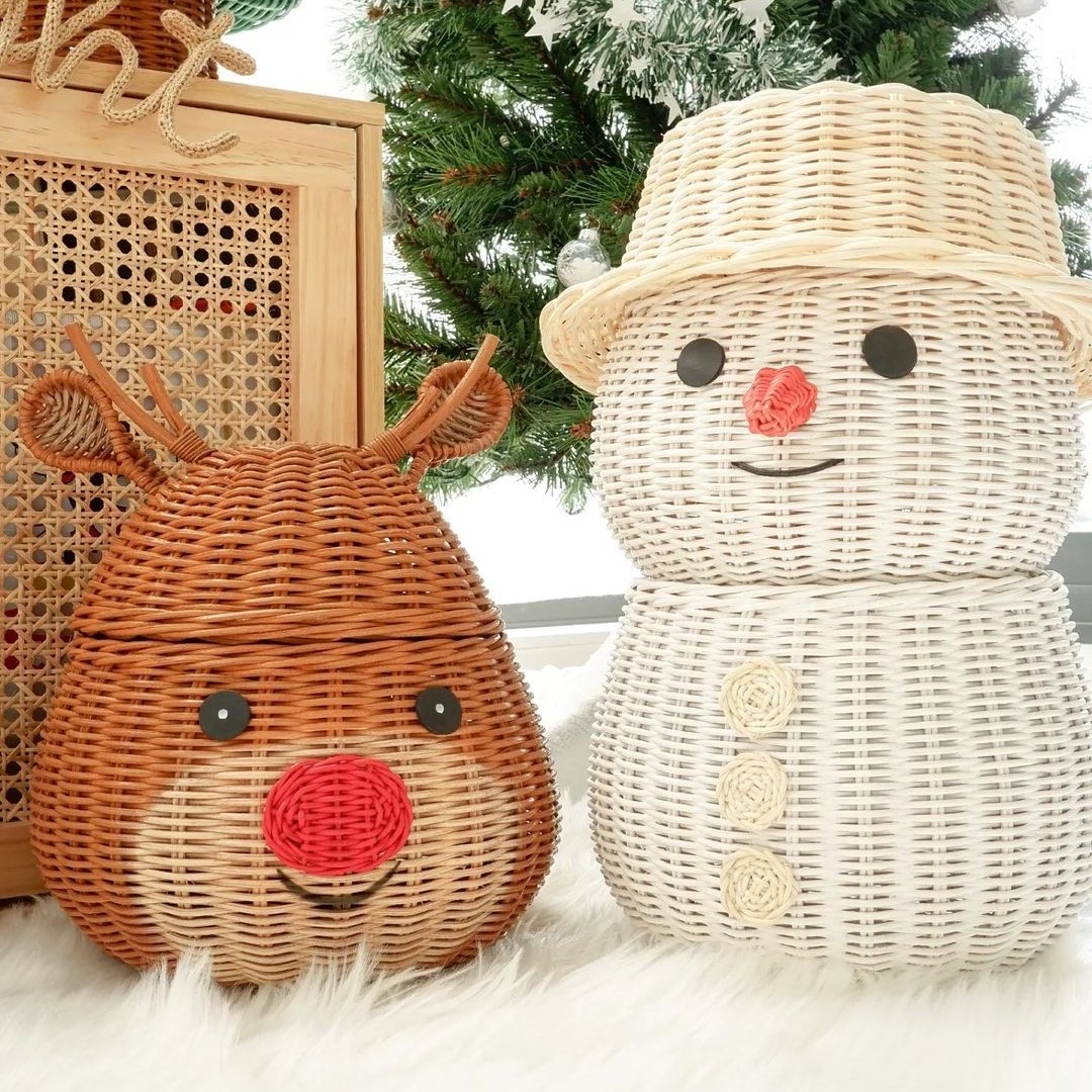 Cute white rattan snowman outdoor decorations premium quality handmade christmas holiday best selling decor