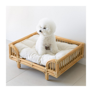 Luxury cat pet dog bed made natural high quality rattan wood furniture bed for pets Amazon best choice