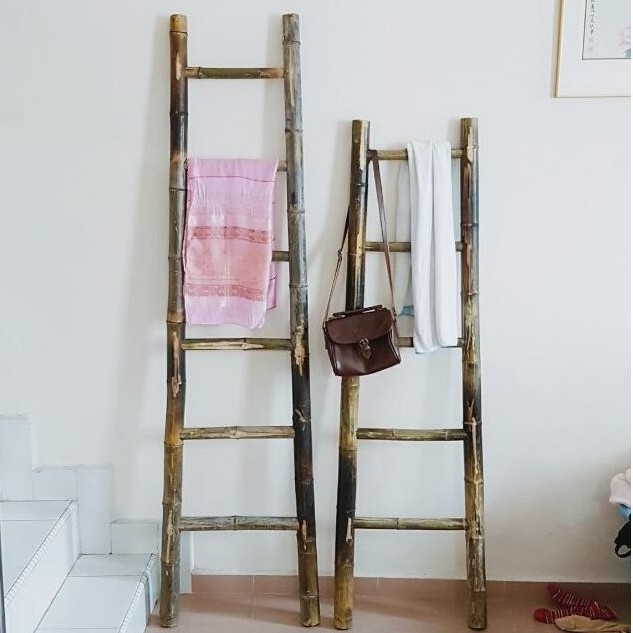 Vietnam bamboo household ladders natural bathroom shelf clothes rack standing ladder for sale