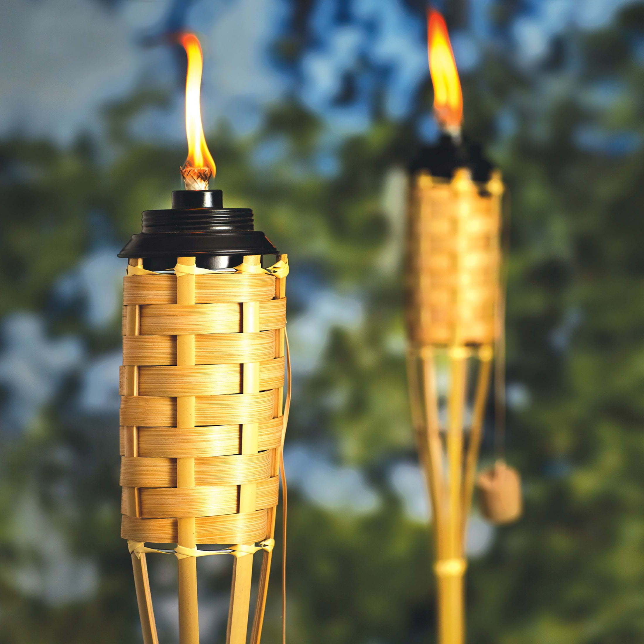 Custom mini size bamboo tiki torch wholesale oil canisters outdoor flame lighting for garden