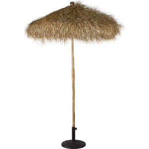 Cheapest price straw beach umbrella bamboo natural handmade umbrellas with palm leaf custom sizes support