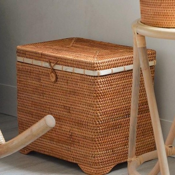 Large size storage bag trunk basket box with lid living room decor furniture rattan chest new design