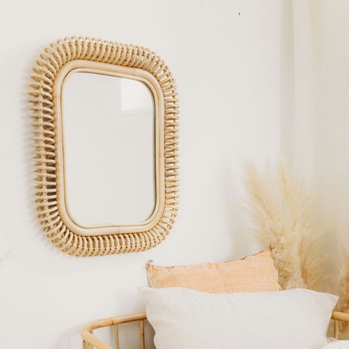 Rectangular square full length rattan mirrors long mirror for hanging home hotel dance studio wall decor mirrors