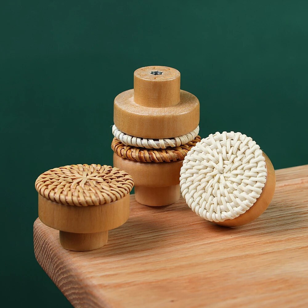 New design eco friendly handmade rattan door pulls and knobs drawer cabinet locker dresser wardrobe knob