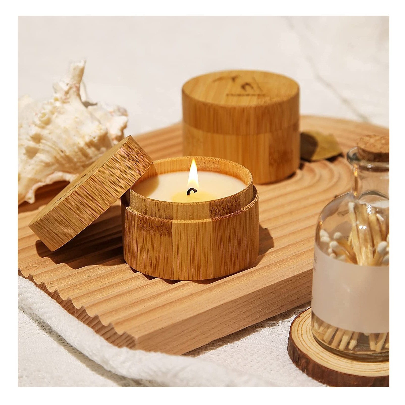 Unique style bamboo candle cups bamboo cup scented or unscented candles natural eco friendly gift set OEM accepted