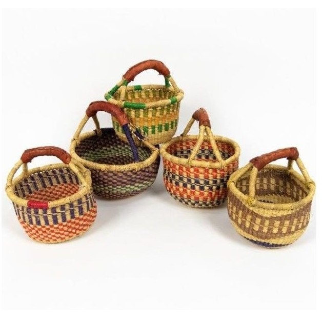 Handmade round bags African seagrass bolga baskets colorful Ghana woven baskets Africa carry bags