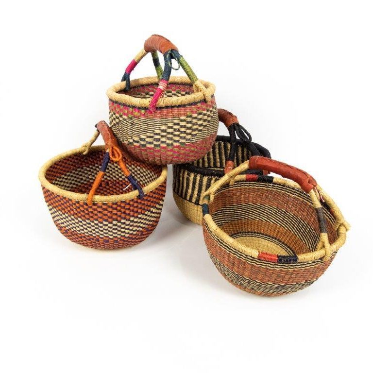 Handmade round bags African seagrass bolga baskets colorful Ghana woven baskets Africa carry bags