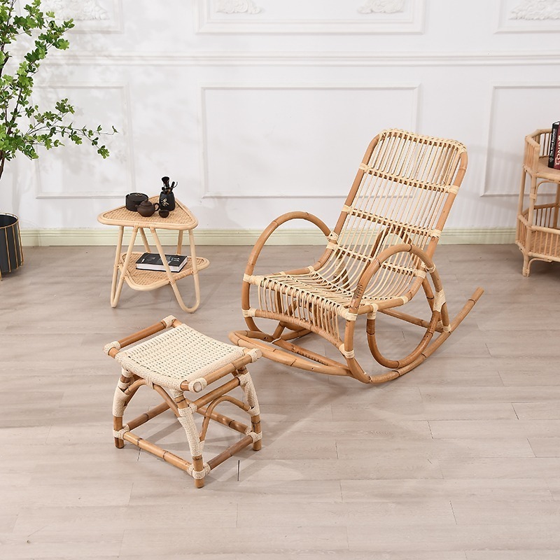 Backyard patio furniture handmade outdoor garden natural rattan wooden rocker chairs rocking chair for elderly