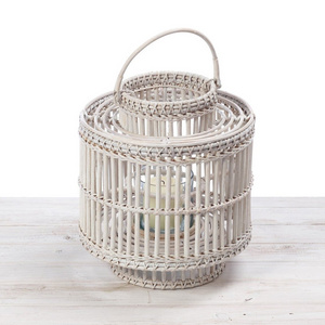 Wholesale white candle lantern cheap price bulk quantity handmade natural rattan lanterns from Vietnam