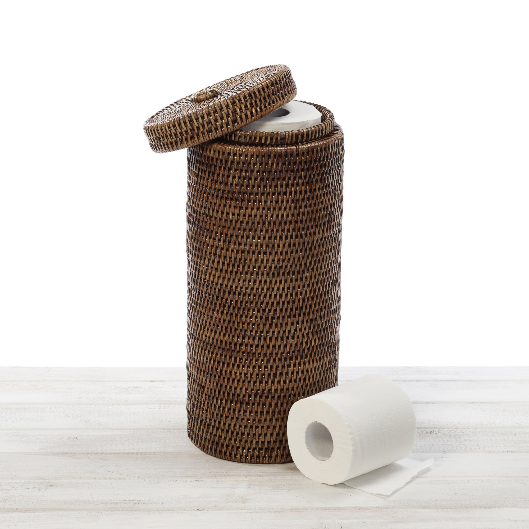 Standing rattan holder storage basket for bathroom towel toilet paper holder good price restroom tissue holders with lid