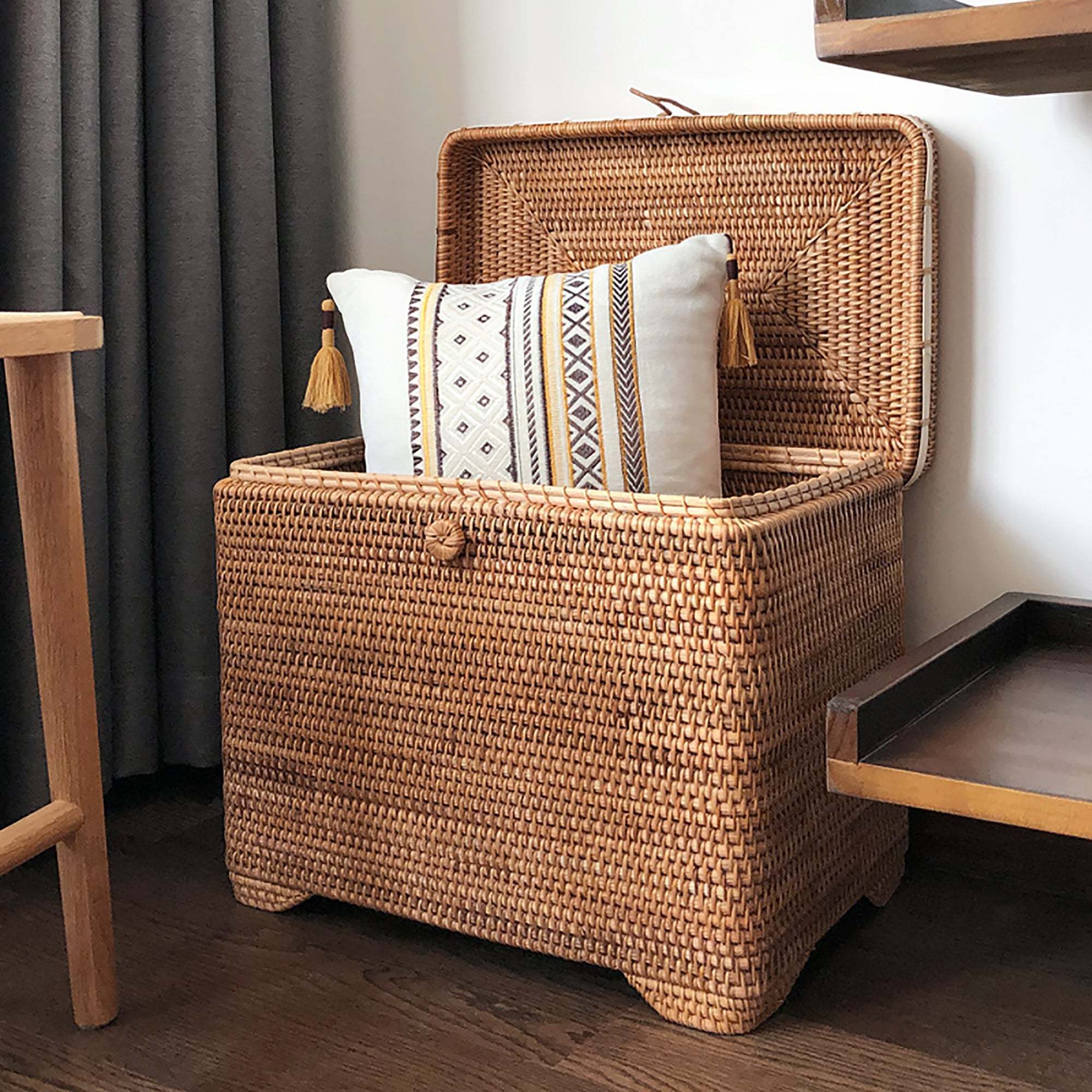 Large size storage bag trunk basket box with lid living room decor furniture rattan chest new design