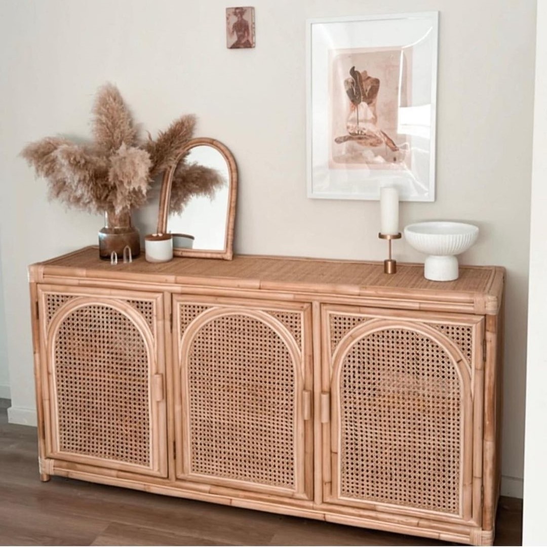 House furniture essentials nordic rattan locker cabinets handcrafted wicker sideboard cabinet with locks and straps