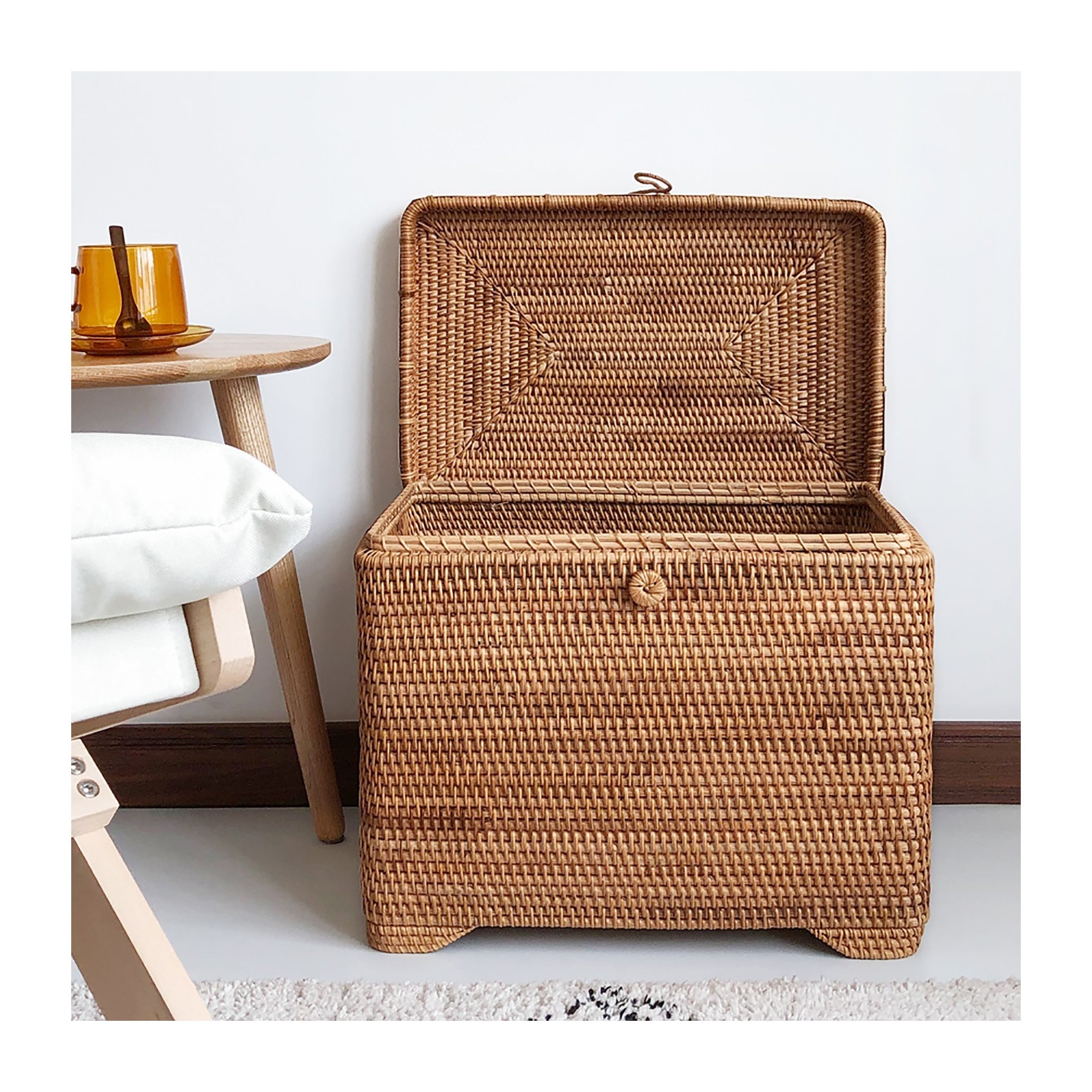 Large size storage bag trunk basket box with lid living room decor furniture rattan chest new design