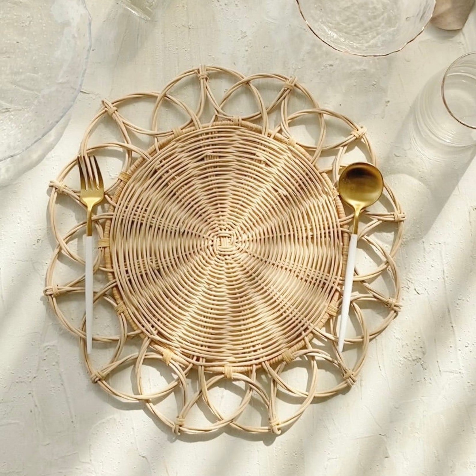 Beautiful eco friendly rattan flower petal placemat all sizes charger plate genuinely made in Vietnam