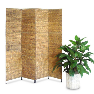 Water hyacinth natural wooden partition for living room boho wall screen rooms separator foldable divider panels