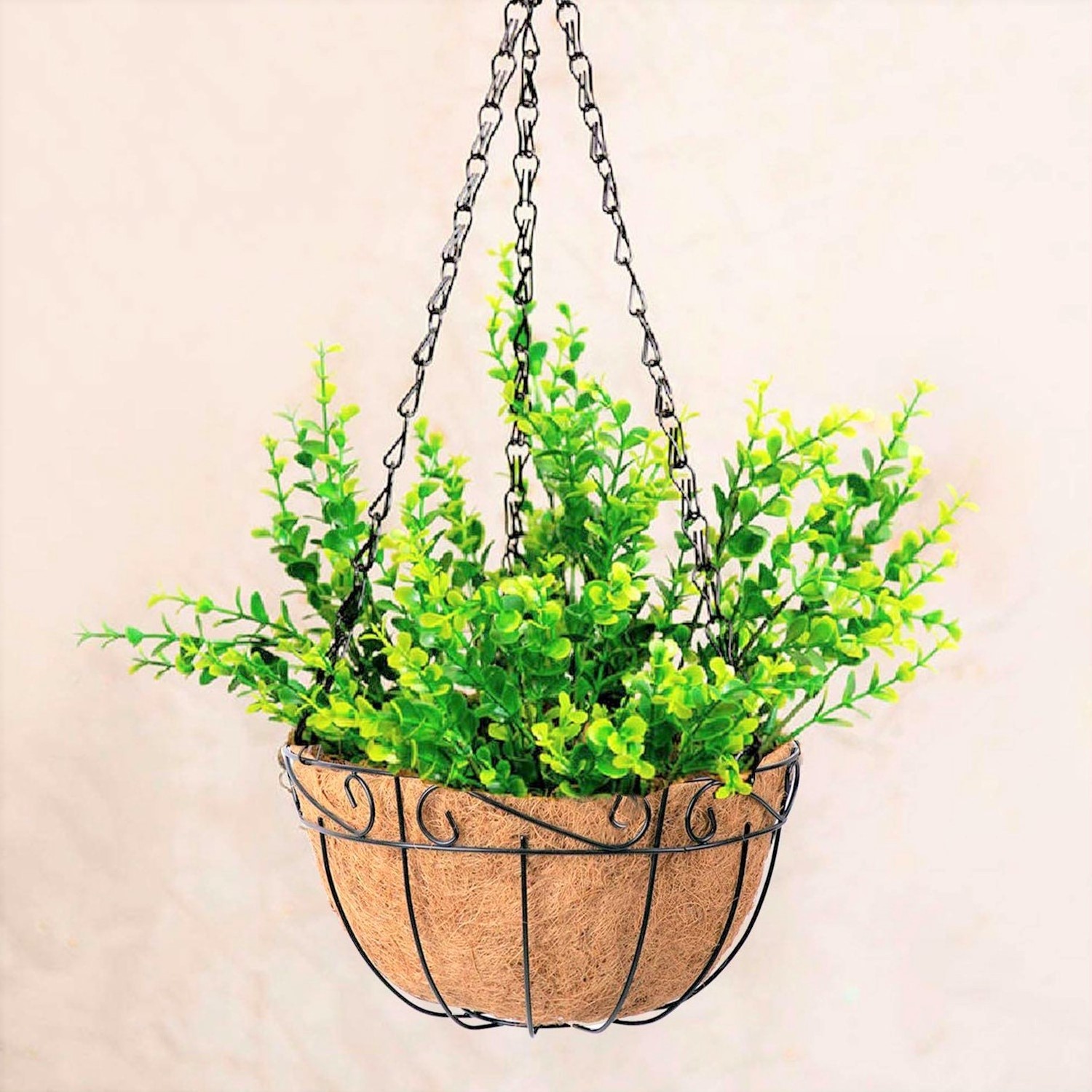 Customizable sizes coconut planter liner baksets hanging coir fiber basket liners with metal frame wires