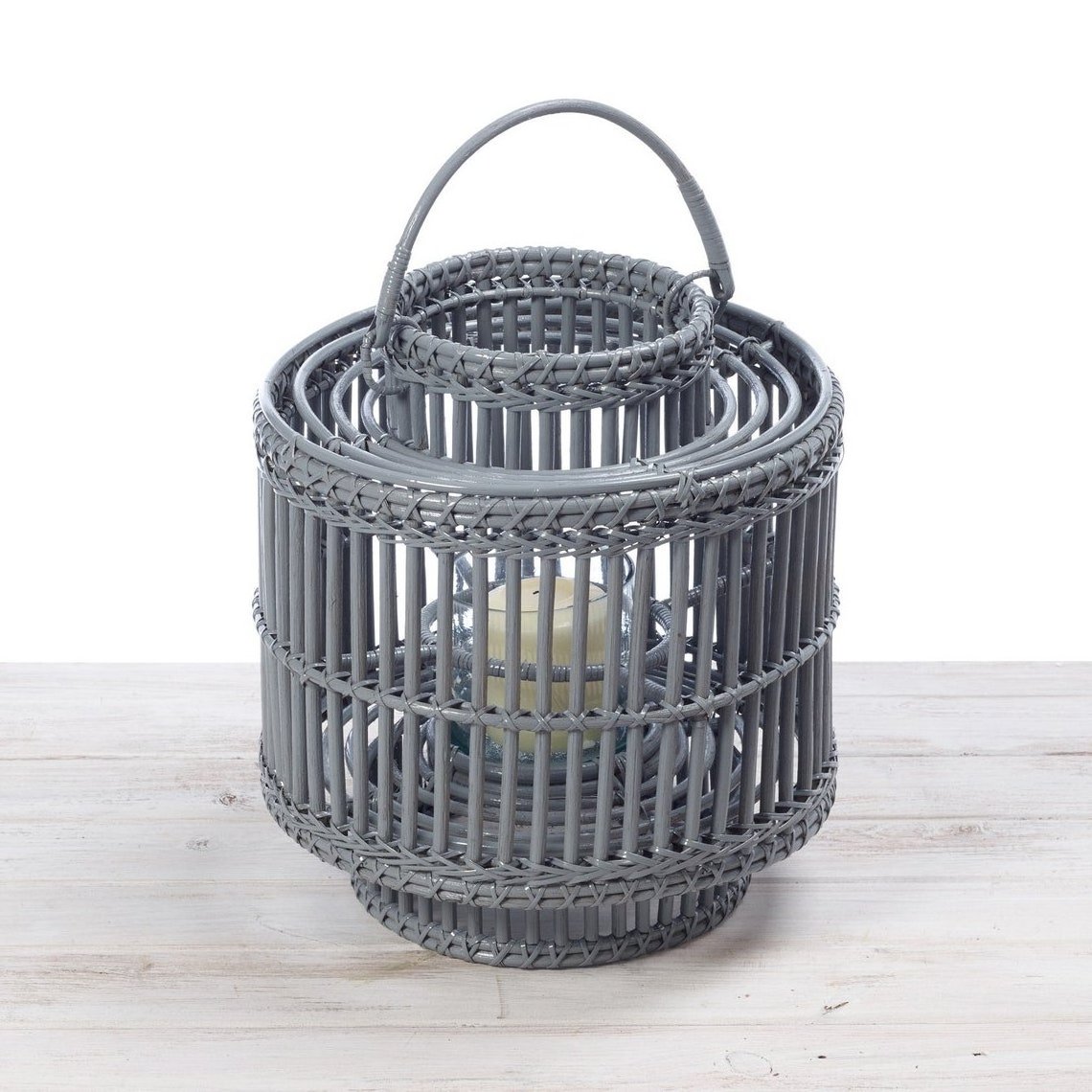 Wholesale white candle lantern cheap price bulk quantity handmade natural rattan lanterns from Vietnam